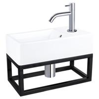 Differnz Force fonteinset - 40x22x11.5cm - Rechthoek - 1 kraangat - Gebogen chromen kraan - met zwart frame - Keramiek Wit 38.401.61 - thumbnail