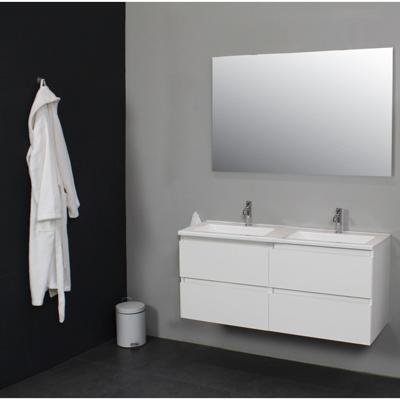 On-Line Badkamermeubelset - 120 cm - Voorgemonteerd - Acryl Wastafel - 2 Kraangaten - Spiegel - Hoogglans Wit