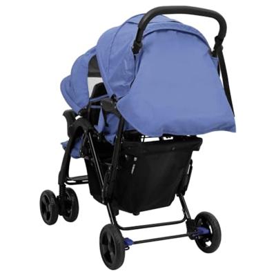 VidaXL Tweelingkinderwagen tandem staal marineblauw - thumbnail