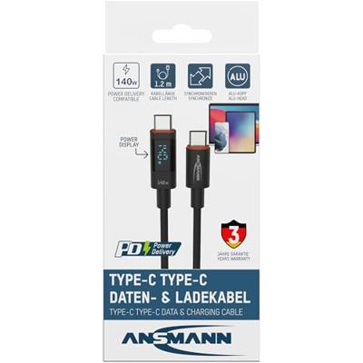 ANSMANN oplaadkabel 120 cm USB type C voor snel opladen van smartphone, tablet, laptop, etc. met maximaal 140 W uitgangsvermogen/Hoge kwaliteit kabel voor kantoor, thuiskantoor, gamer, slaapkamer