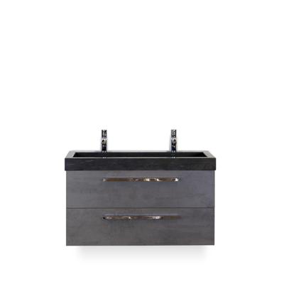 Seville Badmeubelset 100 cm - Beton Antraciet - Wastafel Hardsteen Wit Lucca 2 kraangaten