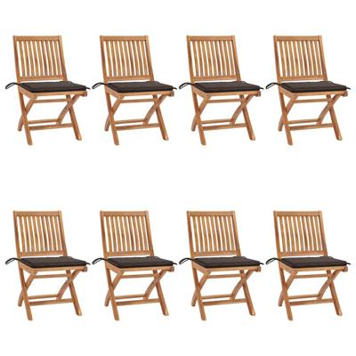 Tuinstoelen 8 st inklapbaar met kussens massief teakhout