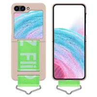 Lunso - Samsung Galaxy Z Flip5 - Hoes met band - Lichtroze/Groen - thumbnail