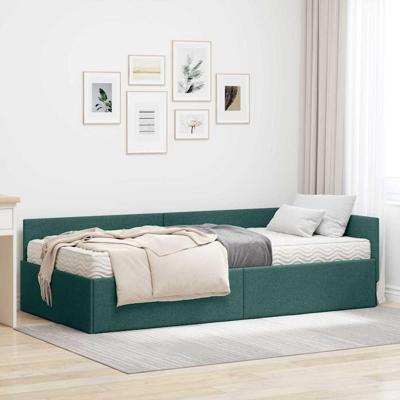 Hoekbedframe met Matras Anders met hoofdeinde 2 pcs Groen Stof