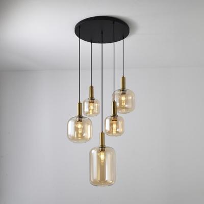 Hanglamp Xirena ambra V - E27-fitting - Vijf bollen van amberkleurig glas - Speels effect - IP20 voor binnen