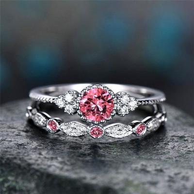 2 stks/set vrouwen Fashion Zircon edelsteen ring 6 (roze)