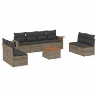 9-delige Loungeset met kussens poly rattan grijs - thumbnail
