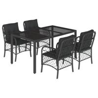 5-delige Tuinset met kussens poly rattan zwart - thumbnail