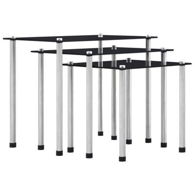 VidaXL 3-delige tafeltjesset gehard glas zwart