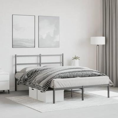 Bedframe met hoofdbord metaal zwart 140x200 cm