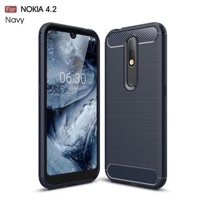 Geborsteld textuur koolstofvezel TPU Case voor Nokia 4.2 (marineblauw)
