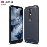 Geborsteld textuur koolstofvezel TPU Case voor Nokia 4.2 (marineblauw) - thumbnail