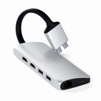 Satechi Type-C Dual Multimedia Adapter met Dubbele 4K HDMI, USB-C PD, Gigabit Ethernet, Micro/SD-kaartlezers, USB 3.0 - Voor M2/ M1 MacBook Pro/Max (Zilver) - thumbnail
