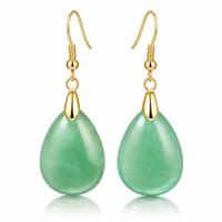 Goudkleurige Oorbellen voor Dames met Druppelvormige Groene Avonturijn Hanger - thumbnail