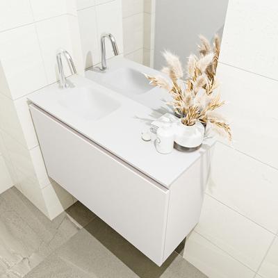 MONDIAZ OLAN 80cm toiletmeubel linen. LEX wastafel talc links 1 kraangat