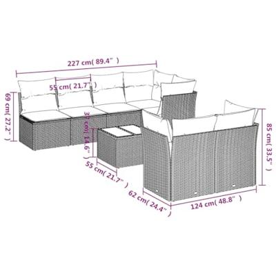 8-delige Loungeset met kussens poly rattan beige