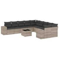 11-delige Loungeset met kussens poly rattan lichtgrijs - thumbnail