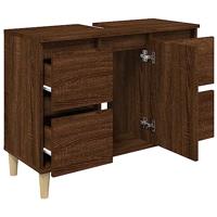 Wastafelkast 80x33x60 cm bewerkt hout bruin eikenkleur - thumbnail