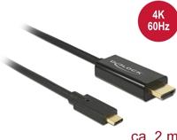 Delock 85291 Kabel USB Type-C male > HDMI male (DP Alt Mode) 4K 60 Hz 2 m zwart - thumbnail