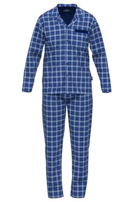 Gotzburg Doorknoop pyjama geweven blauw ruit