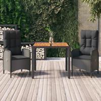 3-delige Tuinset met kussens poly rattan zwart - thumbnail