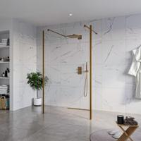 Fortifura Galeria Vrijstaande Inloopdouche - 120x200cm - Helder - antikalk - 8mm veiligheidsglas - 2 zijwanden 30cm - wandsteunen en hoekprofielen - Geborsteld koper PVD (Koper) SW927772 2x/SW797917/SW797909 2x/SW876703 2x - thumbnail