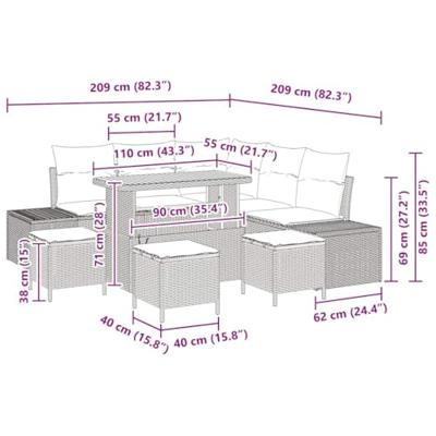 Tuinbankenset met kussen met opslag 9 pcs Grijs Poly riet