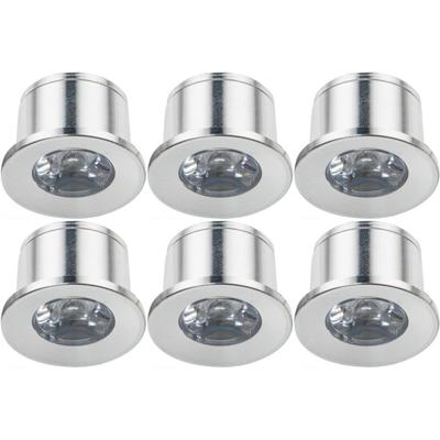 LED Veranda Spot Verlichting 6 Pack - Velvalux - 1W - Warm Wit 3000K - Inbouw - Dimbaar - Rond - Mat Zilver - Aluminium - Ø31mm