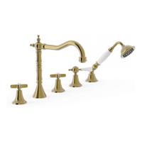 Badrandkraan Tres Clasic Mengkraan Incl. Omstelknop en Handdouche Verouderd Messing - thumbnail