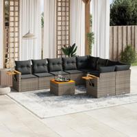 10-delige Loungeset met kussens poly rattan grijs - thumbnail