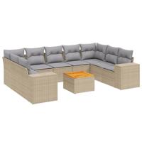 10-delige Loungeset met kussens poly rattan beige - thumbnail