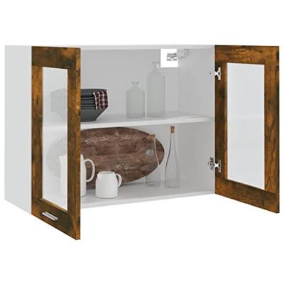 Wandkast hangend 80x31x60 cm glas en bewerkt hout gerookt eiken Wandkast hangend 80x31x60 cm glas en bewerkt hout gerookt eiken