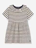 Gestreept babyjurkje PETIT BATEAU gemêleerd beige - thumbnail