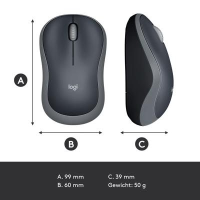 Logitech M185 Muis Radiografisch Optisch Grijs 2 Toetsen 1000 dpi