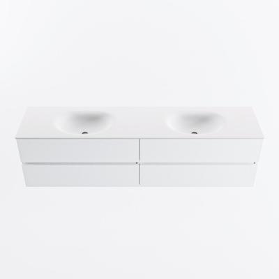 MONDIAZ VICA 190cm badmeubel onderkast Talc 4 lades. Wastafel MOON dubbel zonder kraangat, kleur Talc.