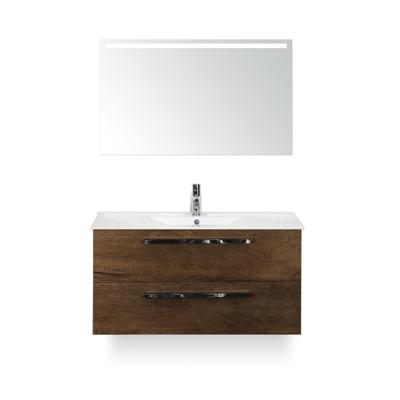 Seville Badmeubelset 100 cm - Tabacco - Keramische Wastafel Wit Enjoy - met Sence Spiegel