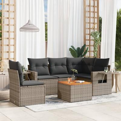6-delige Loungeset met kussens poly rattan grijs