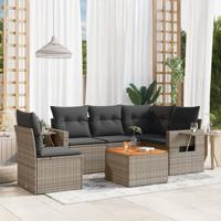 6-delige Loungeset met kussens poly rattan grijs - thumbnail