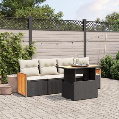 5-delige Loungeset met kussens poly rattan acacia zwart