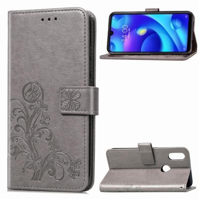 Lucky Clover ingedrukt bloemen patroon lederen draagtas voor Xiaomi spelen met houder & kaartsleuven & portemonnee & hand strap (grijs)
