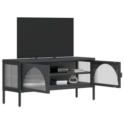 Tv-meubel 105x35x50 cm glas en staal zwart Tv-meubel 105x35x50 cm glas en staal zwart