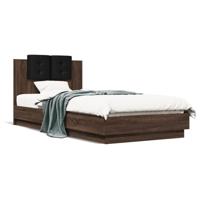 Bedframe met hoofdbord en LED bruin eikenkleur 90x200 cm - thumbnail