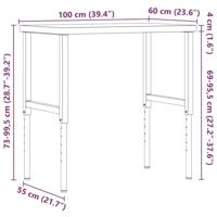 Werkbank rechthoekig 100x60x(73-99,5) cm massief eikenhout - thumbnail
