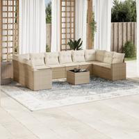 11-delige Tuinset met kussens poly rattan beige - thumbnail