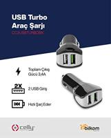 Celly CC2USBTURBOBK oplader voor mobiele apparatuur Zwart, Grijs Auto - thumbnail