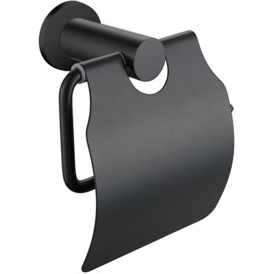 Mat Zwarte Toiletrolhouder Met Klep - Rond Design