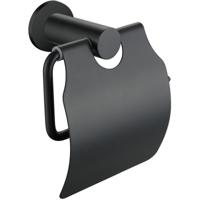 Mat Zwarte Toiletrolhouder Met Klep - Rond Design - thumbnail