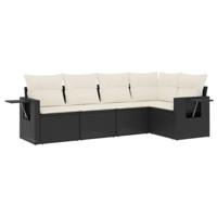 5-delige Loungeset met kussens poly rattan zwart - thumbnail