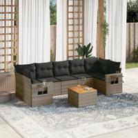 8-delige Loungeset met kussens poly rattan grijs - thumbnail