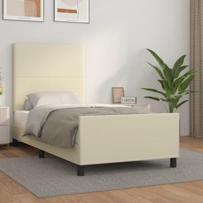 Bedframe met hoofdbord kunstleer crèmekleurig 90x200 cm